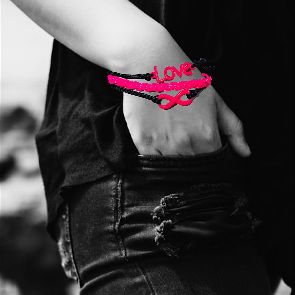 Pink Infinity LOVE Layered Neon Retro Bracelet Deadstock NWT NEW Trendy 80s look